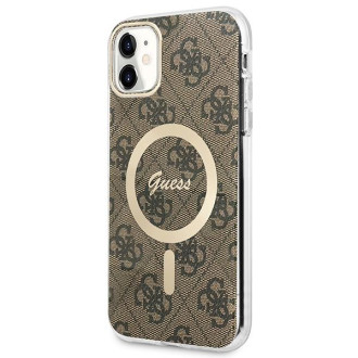 Set Guess GUBPN61H4EACSW pouzdro+nabíječka iPhone 11 6,1" hnědé/hnědé pevné pouzdro 4G Print MagSafe