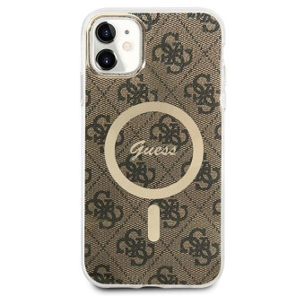 Set Guess GUBPN61H4EACSW pouzdro+nabíječka iPhone 11 6,1" hnědé/hnědé pevné pouzdro 4G Print MagSafe