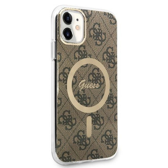 Set Guess GUBPN61H4EACSW pouzdro+nabíječka iPhone 11 6,1" hnědé/hnědé pevné pouzdro 4G Print MagSafe
