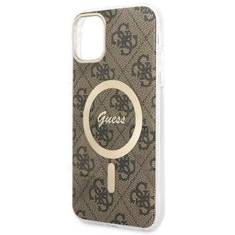 Set Guess GUBPN61H4EACSW pouzdro+nabíječka iPhone 11 6,1" hnědé/hnědé pevné pouzdro 4G Print MagSafe