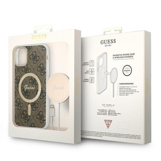 Set Guess GUBPN61H4EACSW pouzdro+nabíječka iPhone 11 6,1" hnědé/hnědé pevné pouzdro 4G Print MagSafe