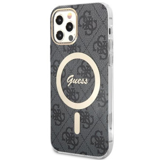 Set Guess GUBPP12MH4EACSK Case+ Charger iPhone 12/12 Pro černo/černé pevné pouzdro 4G Print MagSafe