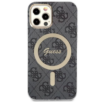 Set Guess GUBPP12MH4EACSK Case+ Charger iPhone 12/12 Pro černo/černé pevné pouzdro 4G Print MagSafe