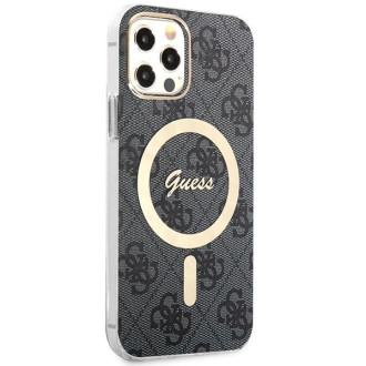 Set Guess GUBPP12MH4EACSK Case+ Charger iPhone 12/12 Pro černo/černé pevné pouzdro 4G Print MagSafe