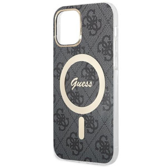 Set Guess GUBPP12MH4EACSK Case+ Charger iPhone 12/12 Pro černo/černé pevné pouzdro 4G Print MagSafe