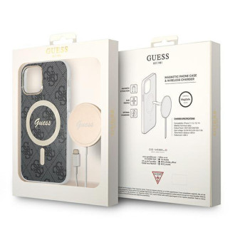 Set Guess GUBPP12MH4EACSK Case+ Charger iPhone 12/12 Pro černo/černé pevné pouzdro 4G Print MagSafe