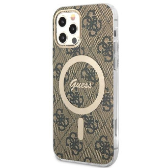 Set Guess GUBPP12MH4EACSW pouzdro+ nabíječka iPhone 12/12 Pro hnědé/hnědé pevné pouzdro 4G Print MagSafe