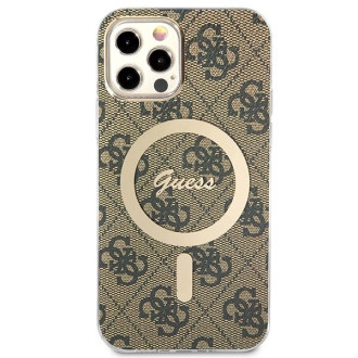 Set Guess GUBPP12MH4EACSW pouzdro+ nabíječka iPhone 12/12 Pro hnědé/hnědé pevné pouzdro 4G Print MagSafe