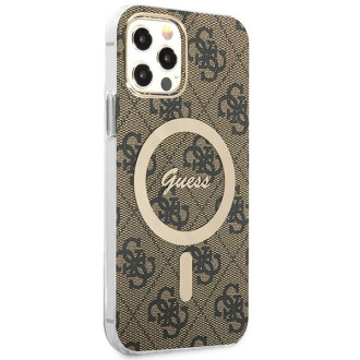 Set Guess GUBPP12MH4EACSW pouzdro+ nabíječka iPhone 12/12 Pro hnědé/hnědé pevné pouzdro 4G Print MagSafe