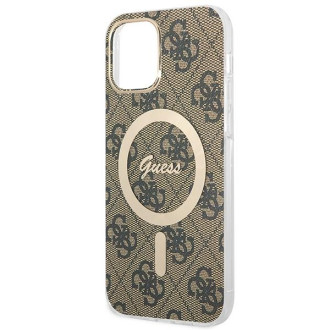 Set Guess GUBPP12MH4EACSW pouzdro+ nabíječka iPhone 12/12 Pro hnědé/hnědé pevné pouzdro 4G Print MagSafe