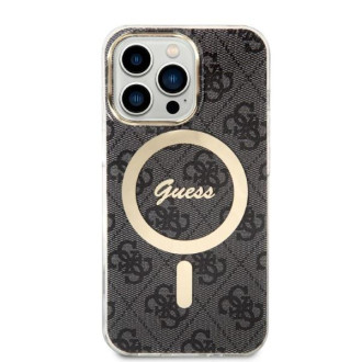 Set Guess GUBPP13LH4EACSK Case+ Charger iPhone 13 Pro černo/černé pevné pouzdro 4G Print MagSafe