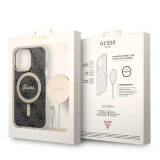 Set Guess GUBPP13LH4EACSK Case+ Charger iPhone 13 Pro černo/černé pevné pouzdro 4G Print MagSafe