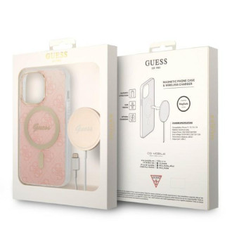 Set Guess GUBPP13LH4EACSP Case+ Charger iPhone 13 Pro růžové/růžové pevné pouzdro 4G Print MagSafe