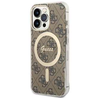 Set Guess GUBPP13XH4EACSW Case+ Charger iPhone 13 Pro Max hnědé/hnědé pevné pouzdro 4G Print MagSafe