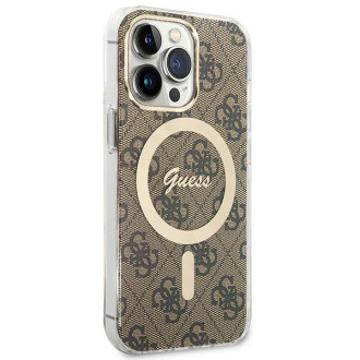 Set Guess GUBPP13XH4EACSW Case+ Charger iPhone 13 Pro Max hnědé/hnědé pevné pouzdro 4G Print MagSafe