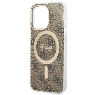 Set Guess GUBPP13XH4EACSW Case+ Charger iPhone 13 Pro Max hnědé/hnědé pevné pouzdro 4G Print MagSafe