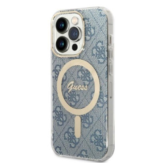 Set Guess GUBPP14LH4EACSB Case+ Charger iPhone 14 Pro 6,1" modrý/modrý pevný obal 4G Print MagSafe