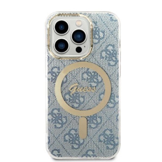 Set Guess GUBPP14LH4EACSB Case+ Charger iPhone 14 Pro 6,1" modrý/modrý pevný obal 4G Print MagSafe