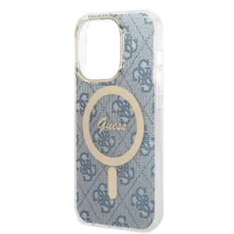 Set Guess GUBPP14LH4EACSB Case+ Charger iPhone 14 Pro 6,1" modrý/modrý pevný obal 4G Print MagSafe