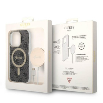 Set Guess GUBPP14LH4EACSK Case+ Charger iPhone 14 Pro 6,1" černý/černý pevný obal 4G Print MagSafe