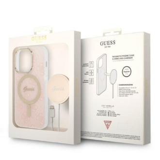 Set Guess GUBPP14LH4EACSP Case+ Charger iPhone 14 Pro 6,1" růžové/růžové pevné pouzdro 4G Print MagSafe