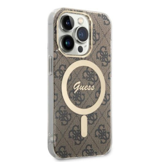 Set Guess GUBPP14LH4EACSW Case+ Charger iPhone 14 Pro 6,1" hnědé/hnědé pevné pouzdro 4G Print MagSafe