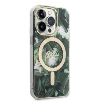 Set Guess GUBPP14LHJEACSA Case+ Charger iPhone 14 Pro 6,1" zelený/zelený pevný obal Jungle MagSafe