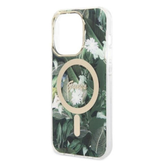 Set Guess GUBPP14LHJEACSA Case+ Charger iPhone 14 Pro 6,1" zelený/zelený pevný obal Jungle MagSafe