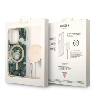 Set Guess GUBPP14LHJEACSA Case+ Charger iPhone 14 Pro 6,1" zelený/zelený pevný obal Jungle MagSafe