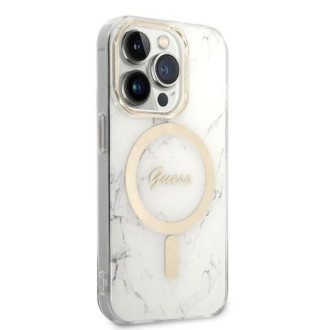 Set Guess GUBPP14LHMEACSH Case+ Charger iPhone 14 Pro 6,1" bílý/bílý pevný obal Marble MagSafe