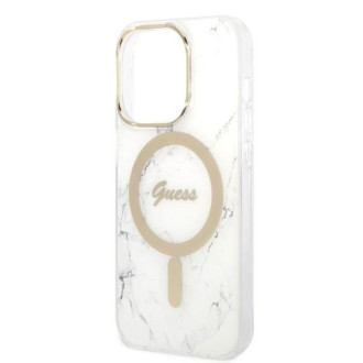 Set Guess GUBPP14LHMEACSH Case+ Charger iPhone 14 Pro 6,1" bílý/bílý pevný obal Marble MagSafe