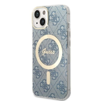 Set Guess GUBPP14MH4EACSB Case+ Charger iPhone 14 Plus 6,7" modrý/modrý pevný obal 4G Print MagSafe