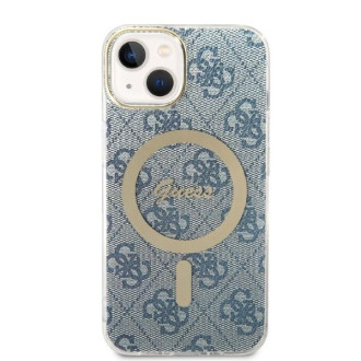 Set Guess GUBPP14MH4EACSB Case+ Charger iPhone 14 Plus 6,7" modrý/modrý pevný obal 4G Print MagSafe