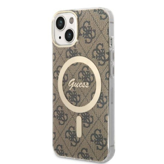 Set Guess GUBPP14MH4EACSW Case+ Charger iPhone 14 Plus 6,7" hnědé/hnědé pevné pouzdro 4G Print MagSafe