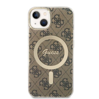 Set Guess GUBPP14MH4EACSW Case+ Charger iPhone 14 Plus 6,7" hnědé/hnědé pevné pouzdro 4G Print MagSafe