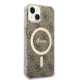 Set Guess GUBPP14MH4EACSW Case+ Charger iPhone 14 Plus 6,7" hnědé/hnědé pevné pouzdro 4G Print MagSafe