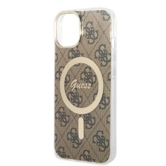 Set Guess GUBPP14MH4EACSW Case+ Charger iPhone 14 Plus 6,7" hnědé/hnědé pevné pouzdro 4G Print MagSafe