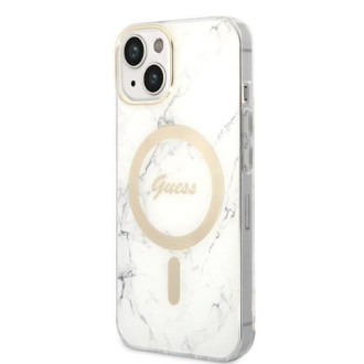 Set Guess GUBPP14MHMEACSH Case+ Charger iPhone 14 Plus 6,7" bílý/bílý pevný obal Marble MagSafe