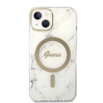 Set Guess GUBPP14MHMEACSH Case+ Charger iPhone 14 Plus 6,7" bílý/bílý pevný obal Marble MagSafe