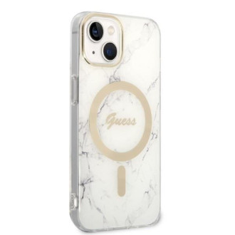 Set Guess GUBPP14MHMEACSH Case+ Charger iPhone 14 Plus 6,7" bílý/bílý pevný obal Marble MagSafe