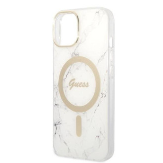 Set Guess GUBPP14MHMEACSH Case+ Charger iPhone 14 Plus 6,7" bílý/bílý pevný obal Marble MagSafe