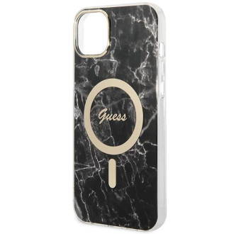 Set Guess GUBPP14MHMEACSK Case+ Charger iPhone 14 Plus 6,7" černý/černý pevný obal Marble MagSafe