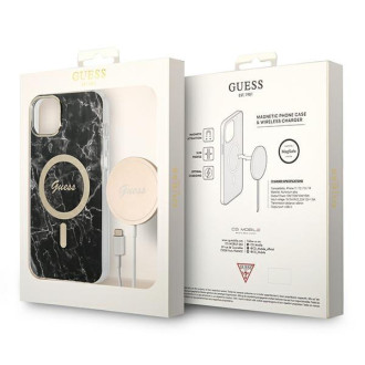Set Guess GUBPP14MHMEACSK Case+ Charger iPhone 14 Plus 6,7" černý/černý pevný obal Marble MagSafe