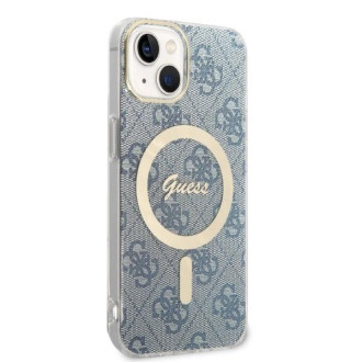 Set Guess GUBPP14SH4EACSB Case+ Charger iPhone 14 6,1" modrý/modrý pevný obal 4G Print MagSafe