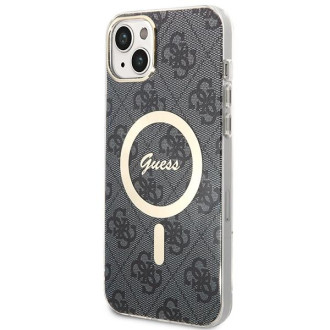 Set Guess GUBPP14SH4EACSK Case+ Charger iPhone 14 6,1" černý/černý pevný obal 4G Print MagSafe