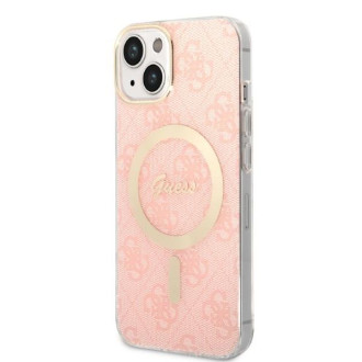 Set Guess GUBPP14SH4EACSP Case+ Charger iPhone 14 6,1" růžové/růžové pevné pouzdro 4G Print MagSafe