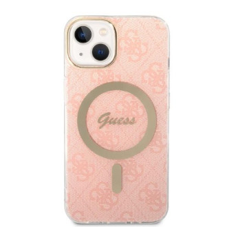 Set Guess GUBPP14SH4EACSP Case+ Charger iPhone 14 6,1" růžové/růžové pevné pouzdro 4G Print MagSafe