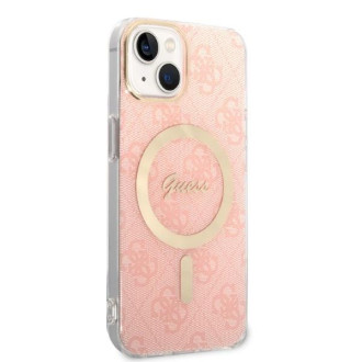 Set Guess GUBPP14SH4EACSP Case+ Charger iPhone 14 6,1" růžové/růžové pevné pouzdro 4G Print MagSafe