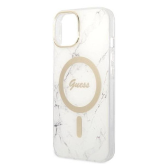 Set Guess GUBPP14SHMEACSH Case+ Charger iPhone 14 6,1" bílý/bílý pevný obal Marble MagSafe