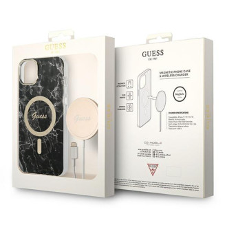 Set Guess GUBPP14SHMEACSK Case+ Charger iPhone 14 6.1" černý/černý pevný obal Marble MagSafe